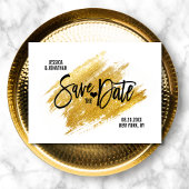 金ゴールドモダンホワイトブラックウェディング日付を保存 案内ポストカード