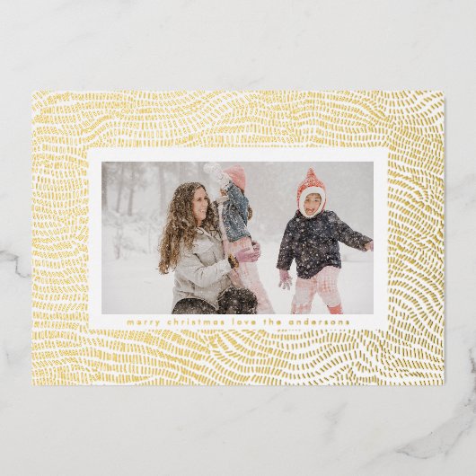 金ゴールドモダンホワイトメリークリスマスフレームの写真 箔シーズンカード (正面)