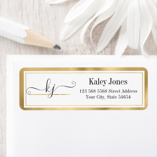 金ゴールドモダンホワイトモノグラム差出人住所ラベル ラベル (インサイチュ)