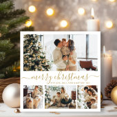 金ゴールドモダンホワイト4フォトコラージクリスマス シーズンカード