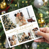 金ゴールドモダンホワイト4フォトコラージクリスマス シーズンカード
