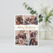 金ゴールドモダンホワイト5フォトコラージクリスマス ポストカード (スタンド正面)