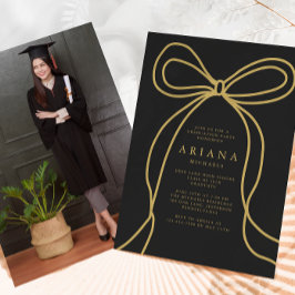 金ゴールドモダンボウフォト卒業パーティー招待状 案内状