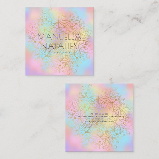 金ゴールドモダンマンダラパステルグラディエントメイクアップアーティスト スクエア名刺 (正面/裏面)