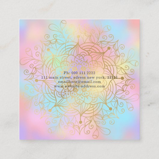 金ゴールドモダンマンダラパステルグラディエントメイクアップアーティスト スクエア名刺 (裏面)