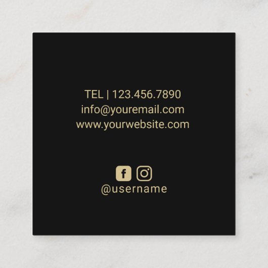 金ゴールドモダンマンダラフラワーロゴエレガントブラック スクエア名刺 (裏面)