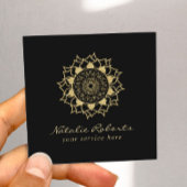 金ゴールドモダンマンダラフラワーロゴエレガントブラック スクエア名刺