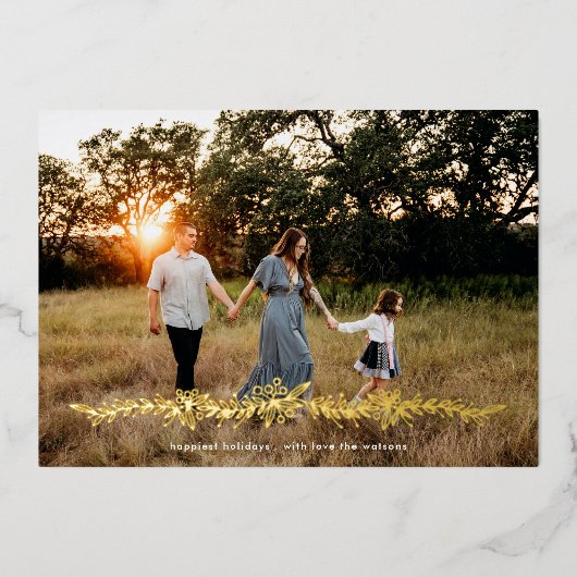 金ゴールドモダンミストレトークリスマス写真 箔シーズンカード (正面)