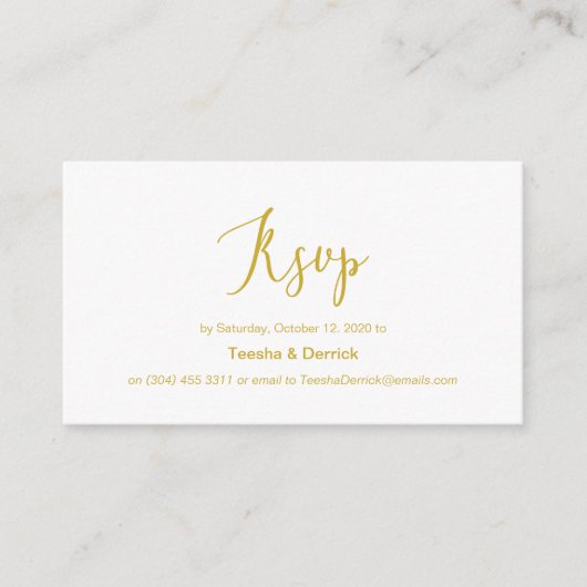 金ゴールドモダンミニマリズム書体、ウェディングRSVP エンクロージャーカード (正面)