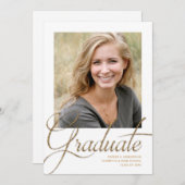 金ゴールドモダンミニマル写真卒業招待状 招待状 (正面/裏面)