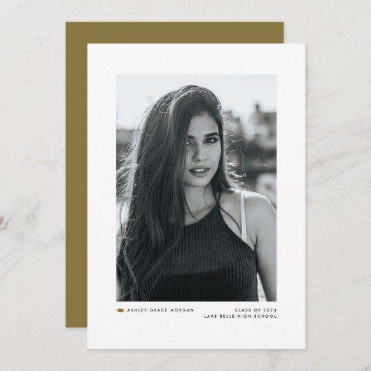 金ゴールドモダンミニマル写真卒業 案内状 (正面/裏面)