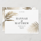 金ゴールドモダンミニマル植物性結婚熱帯病 セーブザデート (正面/裏面)