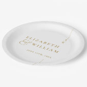 金ゴールドモダンミニマル・モノグラ結婚ムの ペーパープレート (アングル)