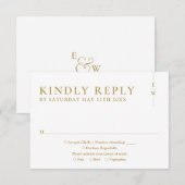 金ゴールドモダンミニマル・モノグラ結婚ムの 出欠カード (正面/裏面)