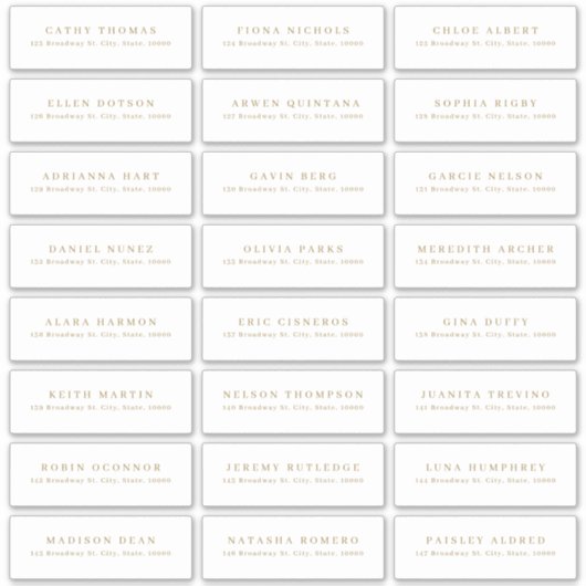 金ゴールドモダンミニマ結婚リストのゲスト住所 シール (正面)