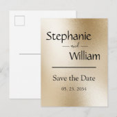 金ゴールドモダンメエレガントスタイリッシュタル保存日 案内ポストカード (正面/裏面)