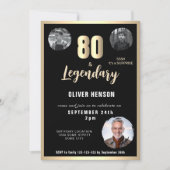 金ゴールドモダンメタリックサプライズ80誕生日 招待状 (正面)