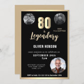 金ゴールドモダンメタリックサプライズ80誕生日 招待状 (正面/裏面)