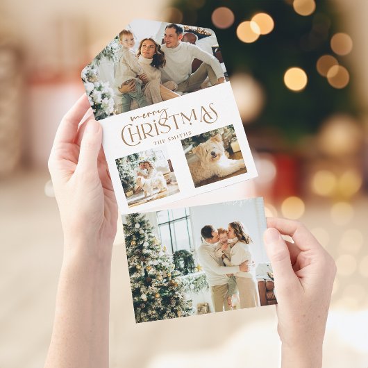 金ゴールドモダンメリークリスマスタイポグラフィマルチフォト オールインワン招待状