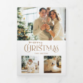金ゴールドモダンメリークリスマスタイポグラフィマルチフォト 三つ折りカード (カバー)