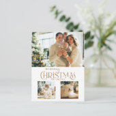 金ゴールドモダンメリークリスマスタイポグラフィ3 – 写真 シーズンポストカード (スタンド正面)