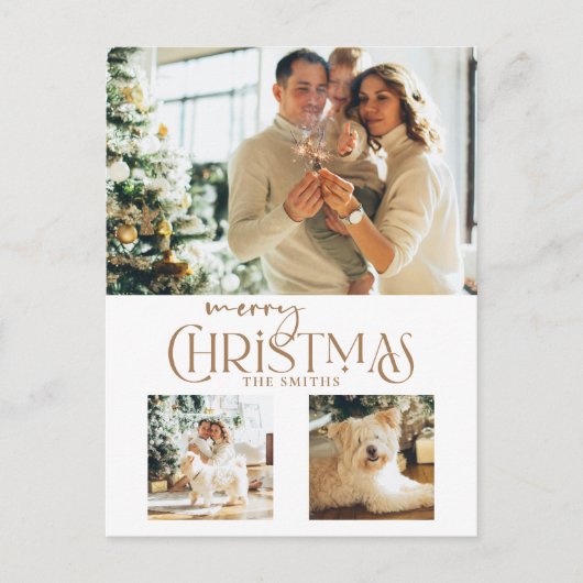 金ゴールドモダンメリークリスマスタイポグラフィ3 – 写真 シーズンポストカード (正面)