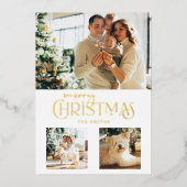 金ゴールドモダンメリークリスマスタイポグラフィ3 – 写真 箔シーズンカード (正面)