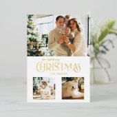 金ゴールドモダンメリークリスマスタイポグラフィ3 – 写真 箔シーズンカード (立ち正面)