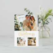 金ゴールドモダンメリークリスマスタイポグラフィ3 – 写真 箔シーズンポストカード (立ち正面)
