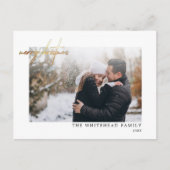 金ゴールドモダンメリークリスマスレタリング写真白 ポストカード (正面)