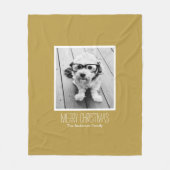 金ゴールドモダンメリークリスマスワンフォト フリースブランケット (正面)