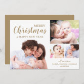 金ゴールドモダンメリークリスマス写真コラージュ シーズンカード (正面/裏面)