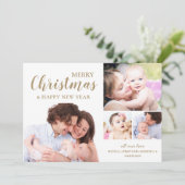 金ゴールドモダンメリークリスマス写真コラージュ シーズンカード (スタンド正面)