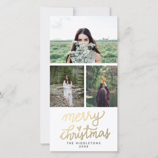 金ゴールドモダンメリークリスマス手書きスクリプト シーズンカード (正面)