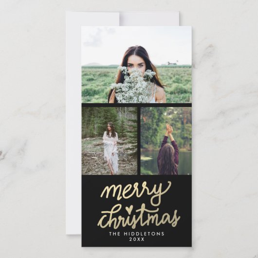 金ゴールドモダンメリークリスマス手書き シーズンカード (正面)