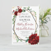 金ゴールドモダンメルロットジオメトリカップルシャワー招待状 招待状 (スタンド正面)