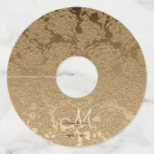 金ゴールドモダンモノグラムエレガントな結婚式 ワイングラスタグ (正面)