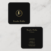 金ゴールドモダンモノグラムブラックテンプレートエレガントトレンディー スクエア名刺 (正面/裏面)