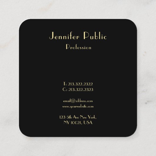 金ゴールドモダンモノグラムブラックテンプレートエレガントトレンディー スクエア名刺 (裏面)