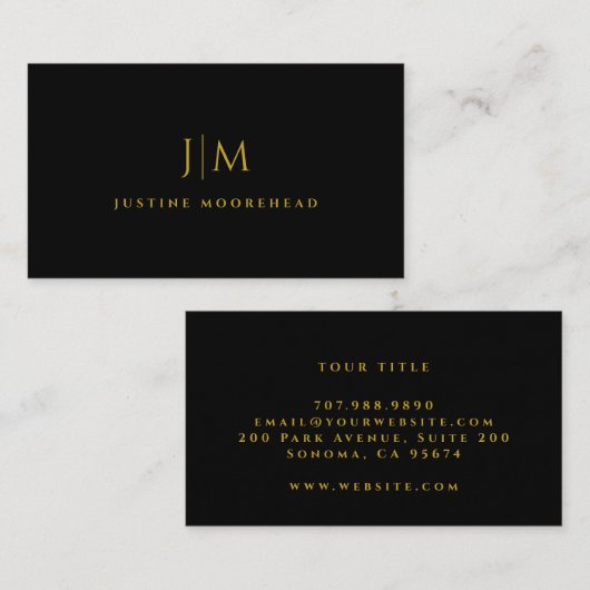 金ゴールドモダンモノグラムミニマリストブラック 名刺 (正面/裏面)