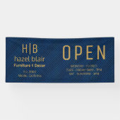 金ゴールドモダンモノグラムロゴブルースクウェア開く 横断幕 (横)