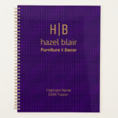 金ゴールドモダンモノグラムロゴ紫の正方形パターン プランナー手帳 (正面)