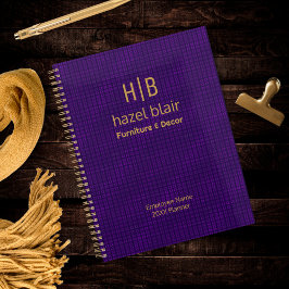 金ゴールドモダンモノグラムロゴ紫の正方形パターン プランナー手帳