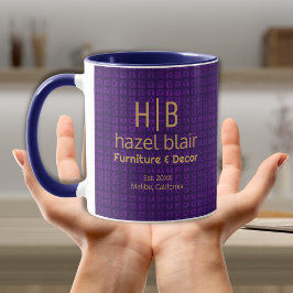 金ゴールドモダンモノグラムロゴ紫の正方形パターン マグカップ