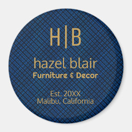 金ゴールドモダンモノグラムロゴ青い正方形パターン マグネット