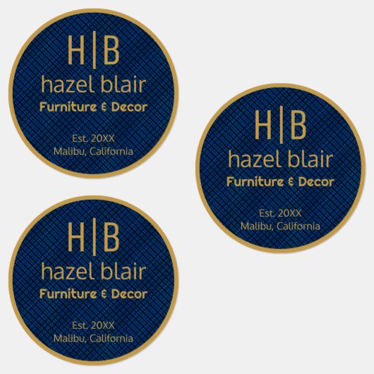 金ゴールドモダンモノグラムロゴ青い正方形パターン ラベル (グループ)