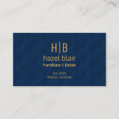 金ゴールドモダンモノグラムロゴ青い正方形パターン 名刺 (正面)