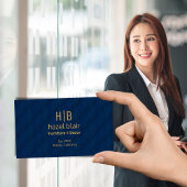 金ゴールドモダンモノグラムロゴ青い正方形パターン 名刺