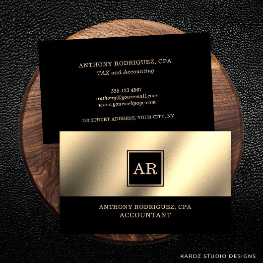 金ゴールドモダンモノグラム会計士 名刺