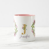 金ゴールドモダンモノグラムJ水彩フローラリース ツートーンマグカップ (中央)